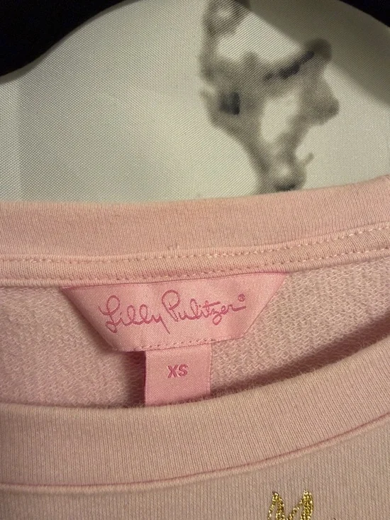 Lilly Pulitzer Pink Sweatshirt with Gold Pineapple Print and Green Script - Picture 3 of 4